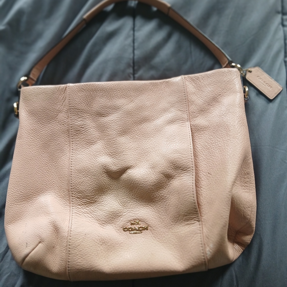 Coach Pink Leather Shoulder Bag with Pebbled Texture